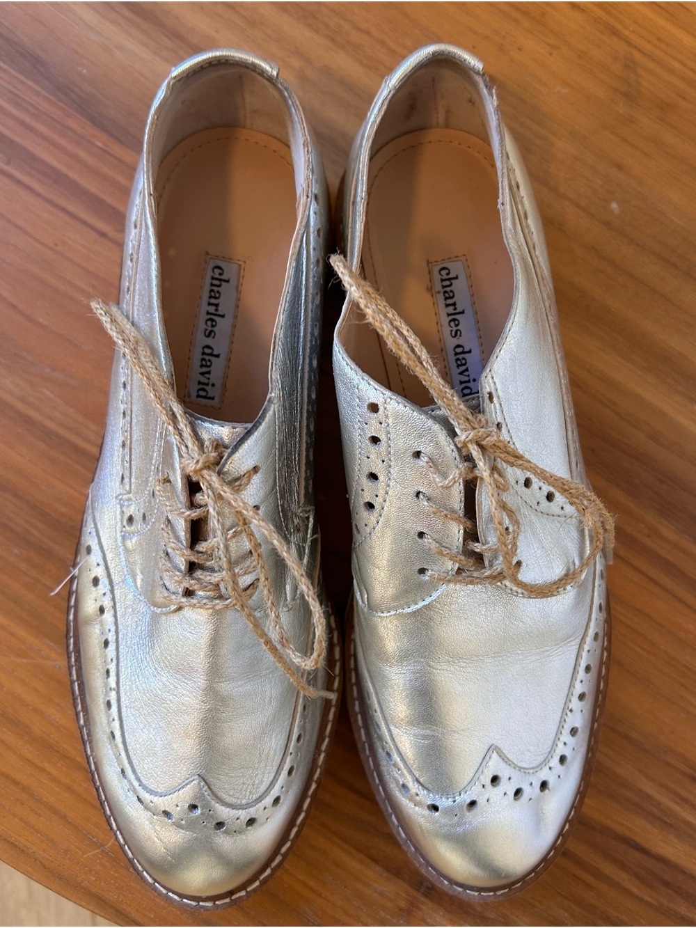 Charles David Metallic Silver Wingtip Lace-Up Flats